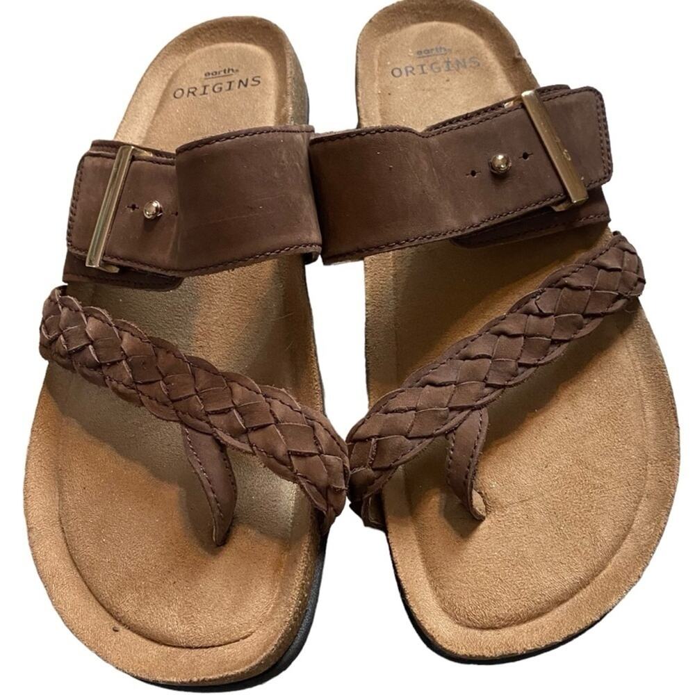 Earth Origins Braided Print Toe-Post Sandals Onida Brown Suede size 9 boho - Picture 2 of 9